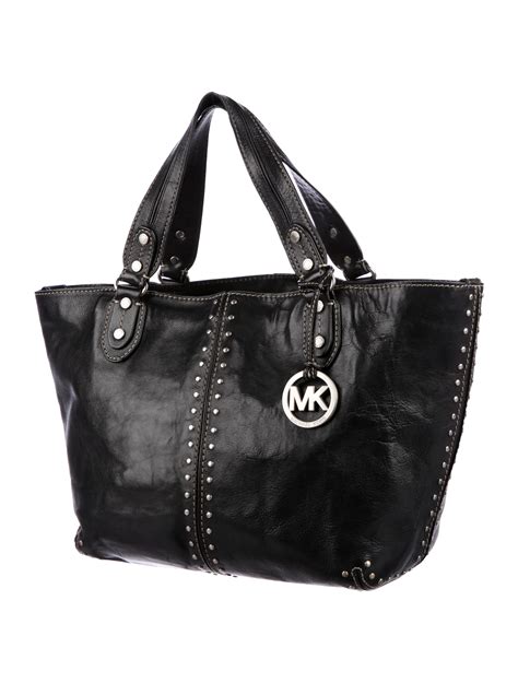 michael kors large black leather handbag|Michael Kors black studded bag.